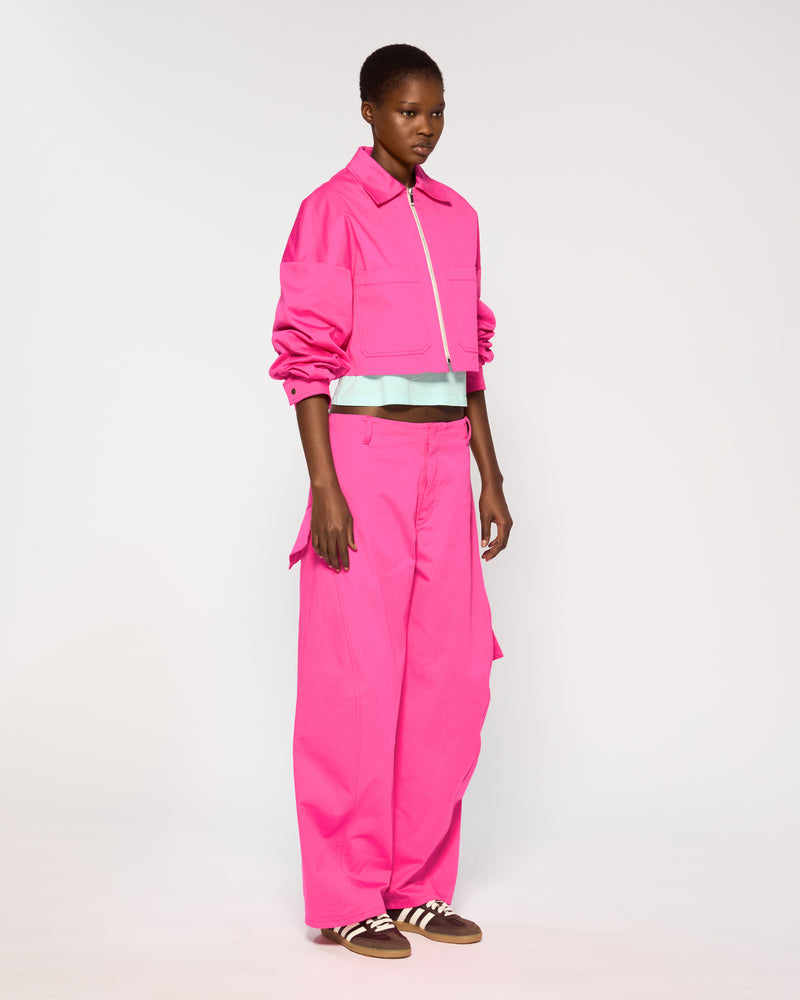 Cotton Gabardine Barrel Leg Cargo Trouser - Bright Pink picture #3