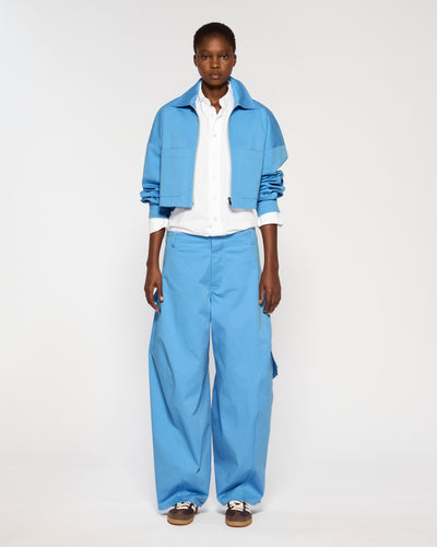 Cotton Gabardine Barrel Leg Cargo Trouser - Cornflower Blue SERENA BUTE