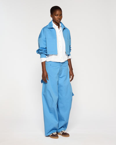 Cotton Gabardine Barrel Leg Cargo Trouser - Cornflower Blue SERENA BUTE