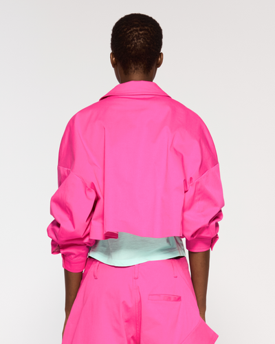 Cotton Gabardine Dropped Shoulder Jacket - Bright Pink SERENA BUTE