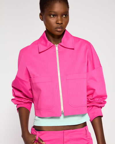 Cotton Gabardine Dropped Shoulder Jacket - Bright Pink SERENA BUTE