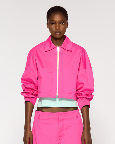 Cotton Gabardine Dropped Shoulder Jacket - Bright Pink SERENA BUTE