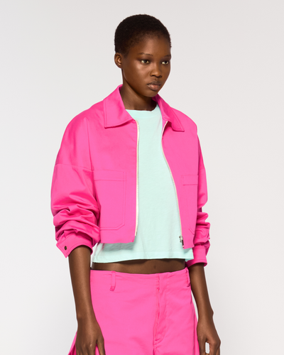 Cotton Gabardine Dropped Shoulder Jacket - Bright Pink SERENA BUTE