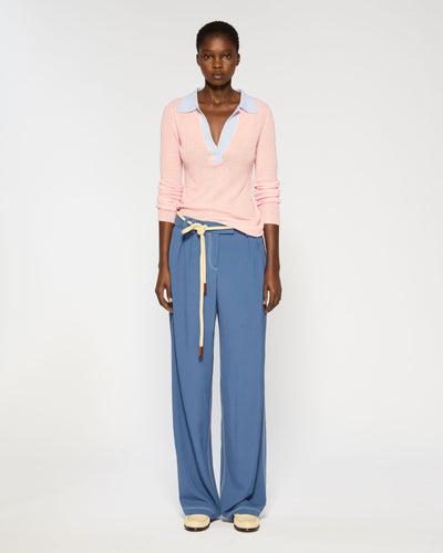 Silk Blend Open Neck Henley - Rose Petal SERENA BUTE