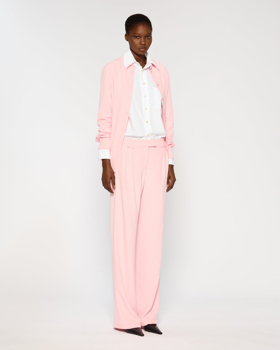 Serena Bute London | Lightweight Twill Boyfriend Trouser | Pink  | Side View Model Wearing