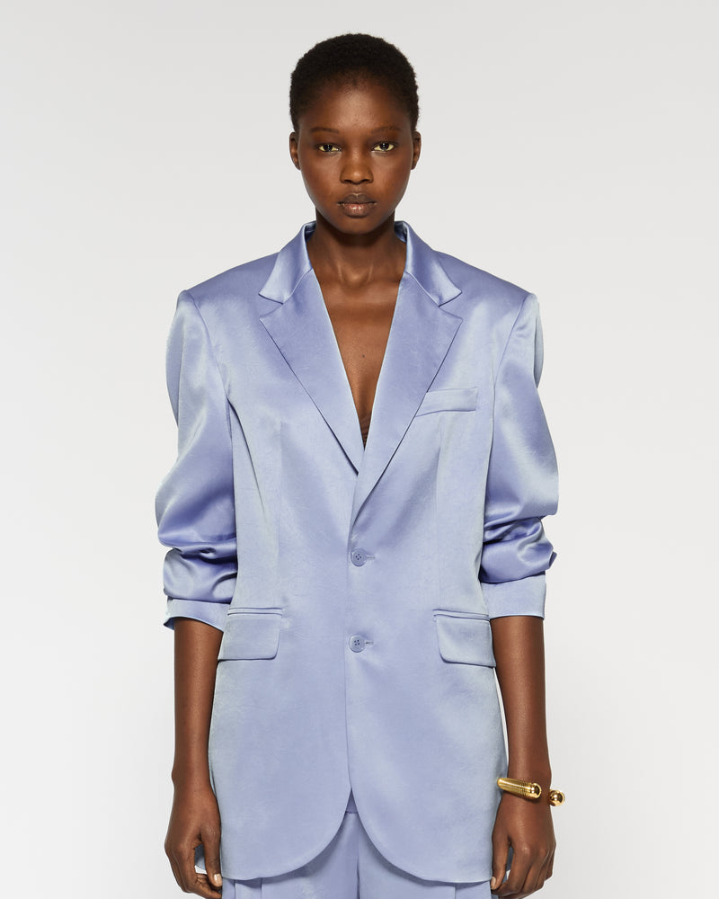 Satin Boyfriend Blazer - Cornflower Blue picture #2