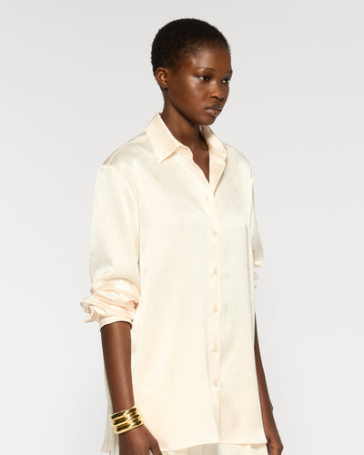 Satin Boyfriend Shirt - Cream SERENA BUTE