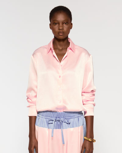 Satin Boyfriend Shirt - Pale Pink SERENA BUTE