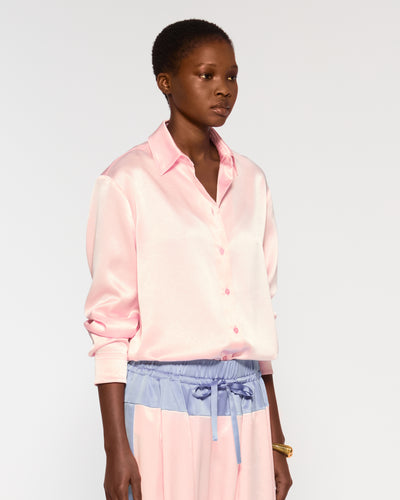 Satin Boyfriend Shirt - Pale Pink SERENA BUTE