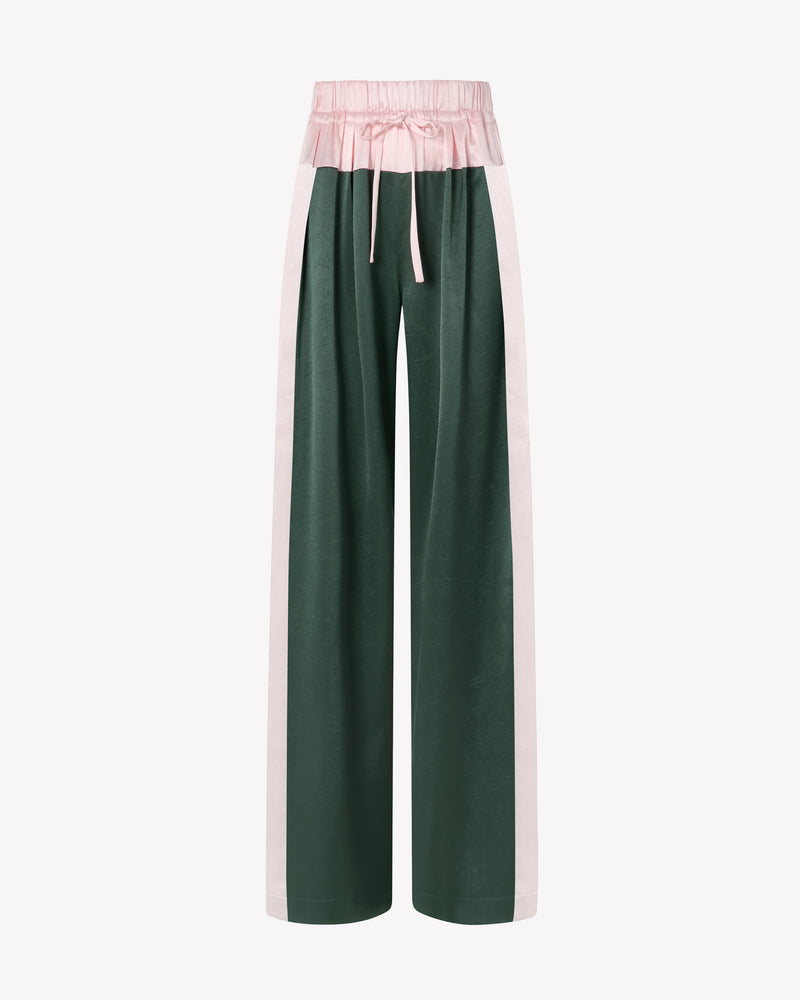 Satin Wide Waistband Jogger - Dark Green and Pale Pink picture #1