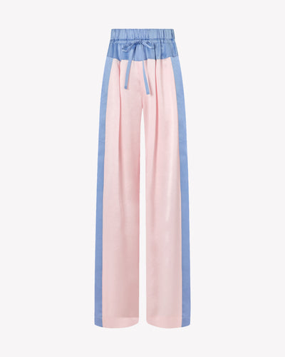 Satin Wide Waistband Jogger - Pale Pink and Cornflower Blue SERENA BUTE