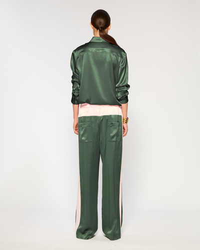 Satin Wide Waistband Jogger - Dark Green and Pale Pink SERENA BUTE