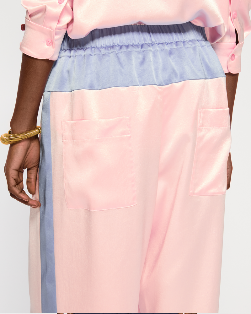 Satin Wide Waistband Jogger - Pale Pink and Cornflower Blue SERENA BUTE