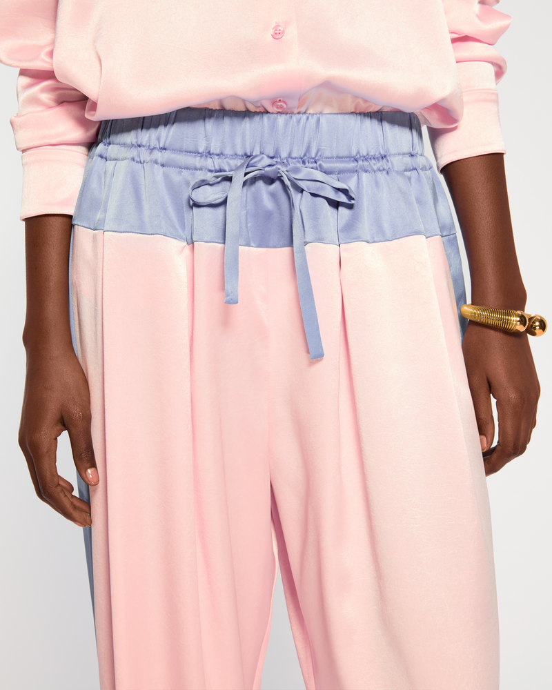 Satin Wide Waistband Jogger - Pale Pink and Cornflower Blue SERENA BUTE