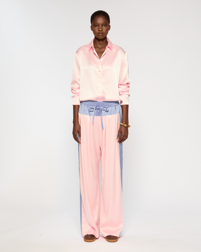 Satin Wide Waistband Jogger - Pale Pink and Cornflower Blue SERENA BUTE