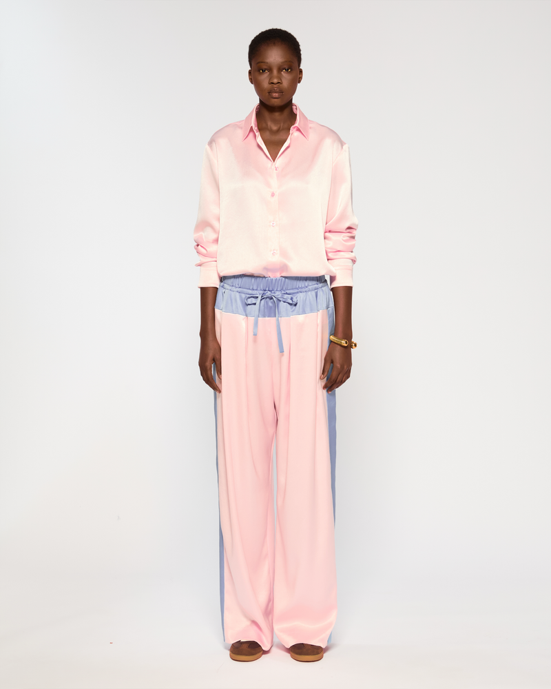 Satin Wide Waistband Jogger - Pale Pink and Cornflower Blue picture #2