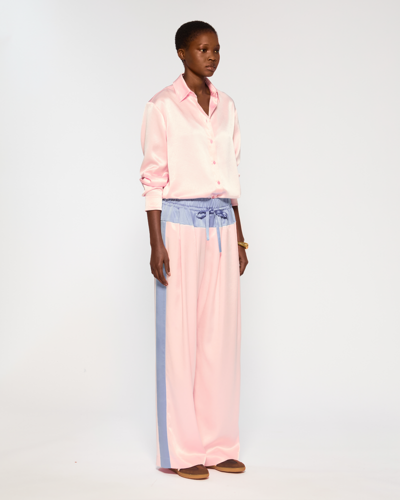Satin Wide Waistband Jogger - Pale Pink and Cornflower Blue picture #3
