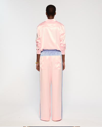 Satin Wide Waistband Jogger - Pale Pink and Cornflower Blue SERENA BUTE