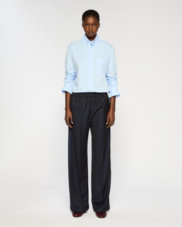 Serena Bute London | Wool Stright Leg Trouser | Navy Blue | Front View Model Wearing