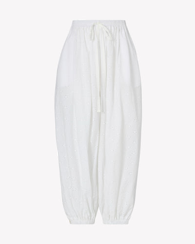 Broderie Tapered Balloon Trouser - White SERENA BUTE
