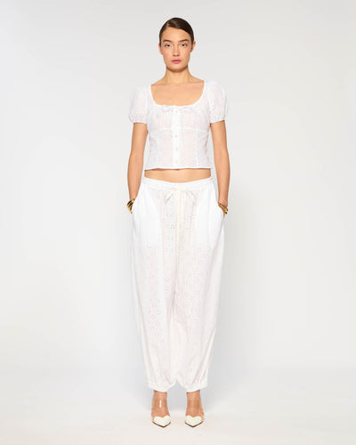 Broderie Tapered Balloon Trouser - White SERENA BUTE