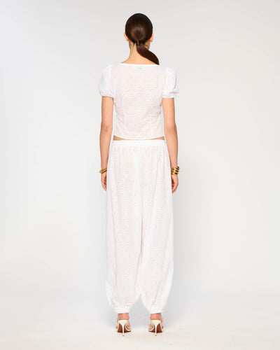 Broderie Tapered Balloon Trouser - White SERENA BUTE