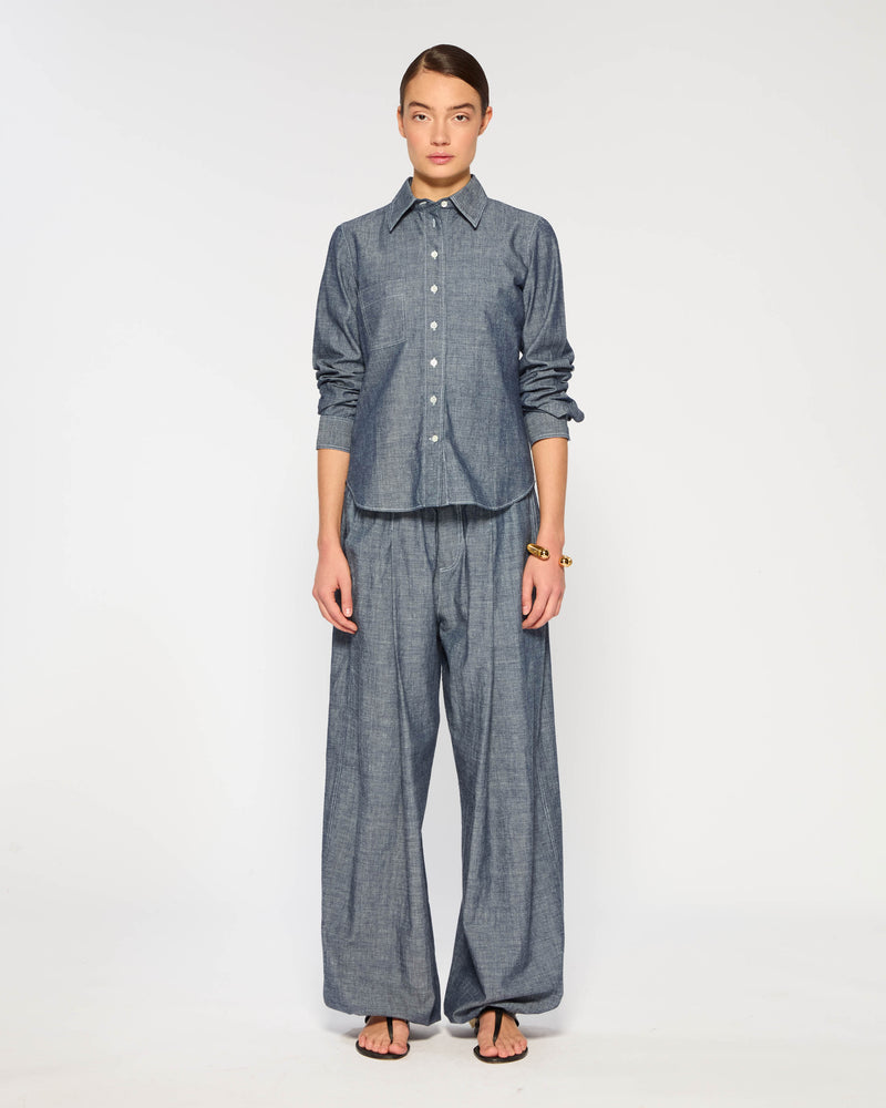 Chambray Slouchy Joggers - Dark Navy SERENA BUTE