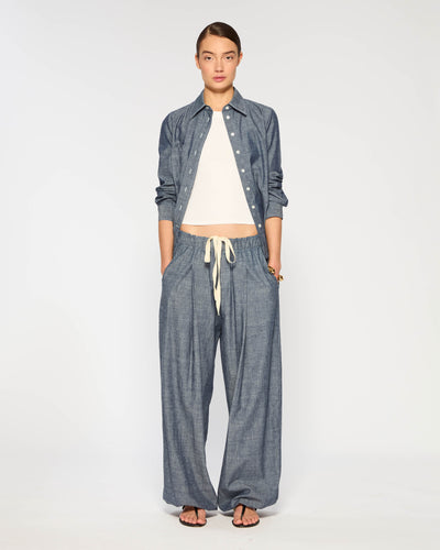 Chambray Slouchy Joggers - Dark Navy SERENA BUTE