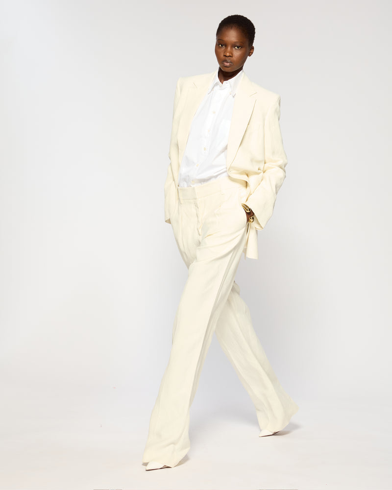 Linen Inverted Pleat Trouser - Ecru SERENA BUTE