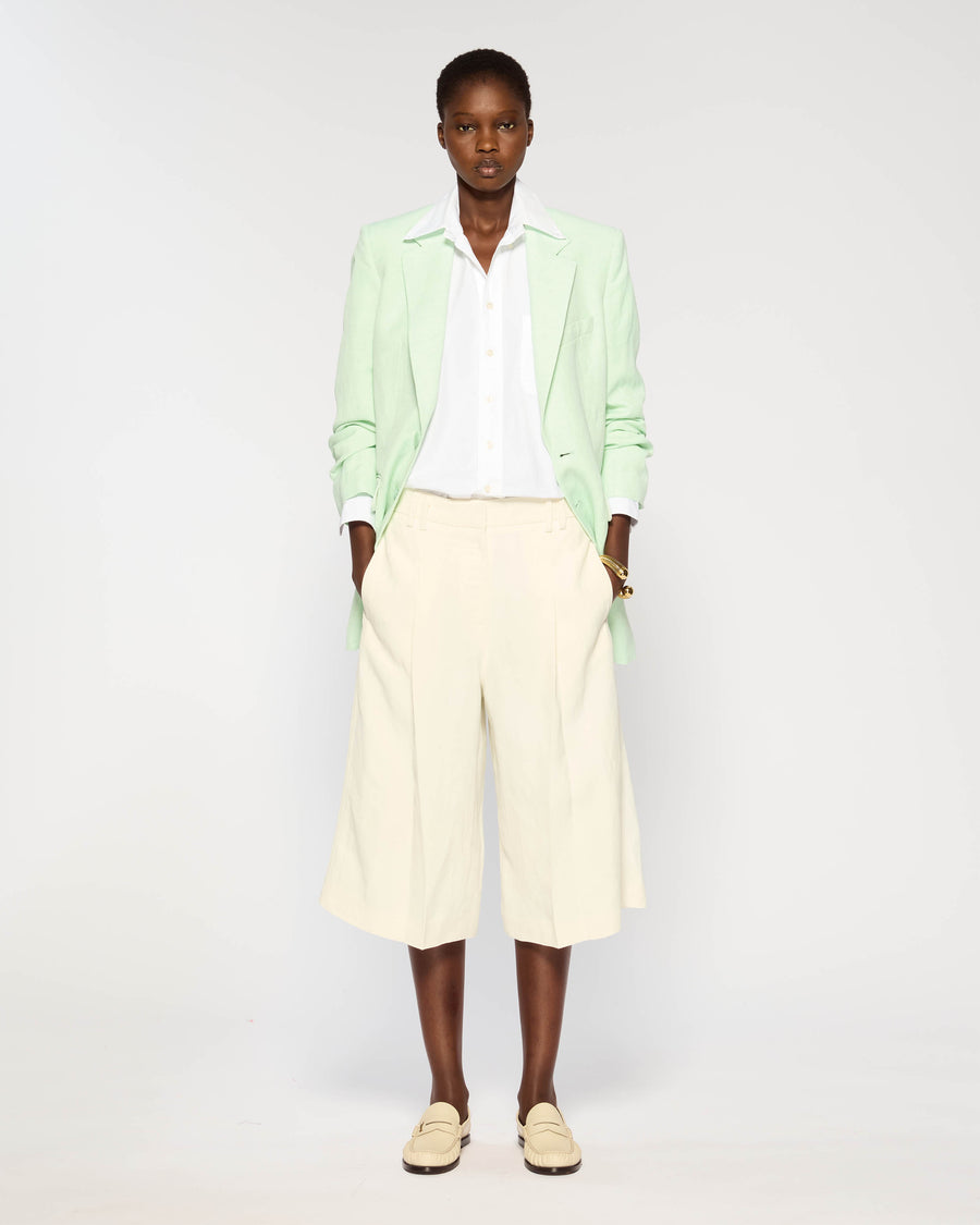 SERENA BUTE LONDON VISCOSE LINEN CULOTTES ECRU CREAM MODEL WEARING