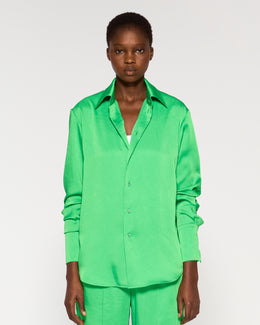 Crinkled Satin Paris Shirt - Classic Green
