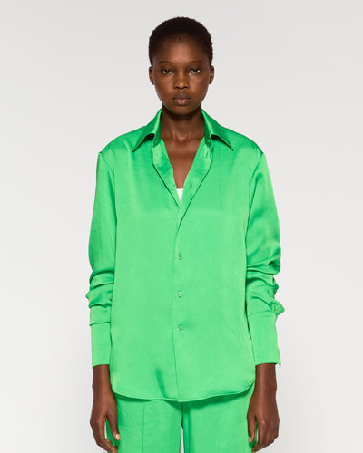 Crinkled Satin Paris Shirt - Classic Green SERENA BUTE