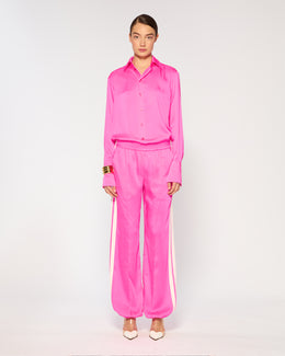 Crinkled Satin Serena Jogger - Shocking Pink
