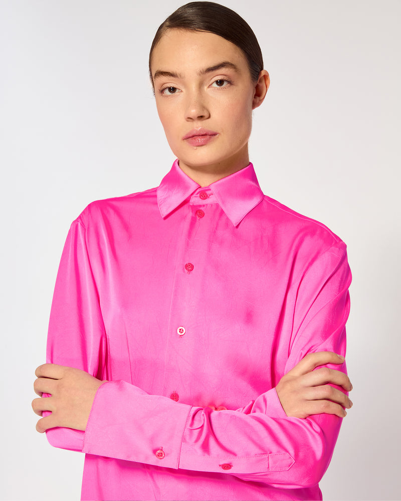 Crinkled Satin Paris Shirt - Shocking Pink SERENA BUTE