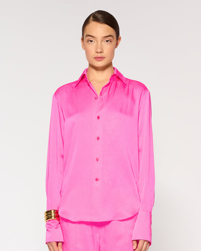 Crinkled Satin Paris Shirt - Shocking Pink SERENA BUTE
