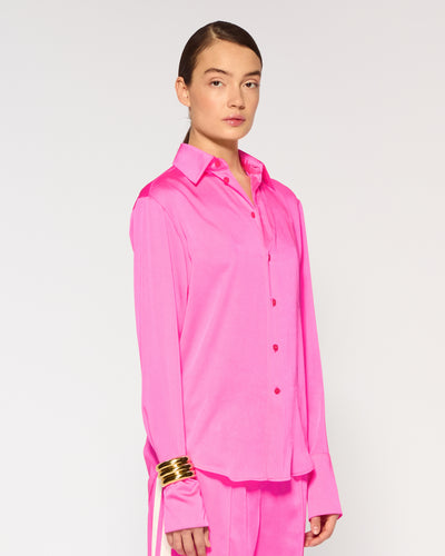 Crinkled Satin Paris Shirt - Shocking Pink SERENA BUTE