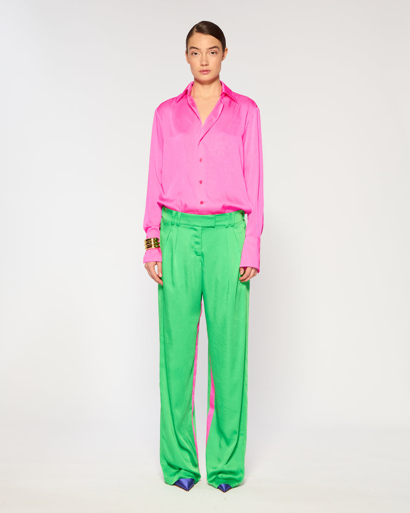 Crinkled Satin Boyfriend Trouser - Classic Green picture #2