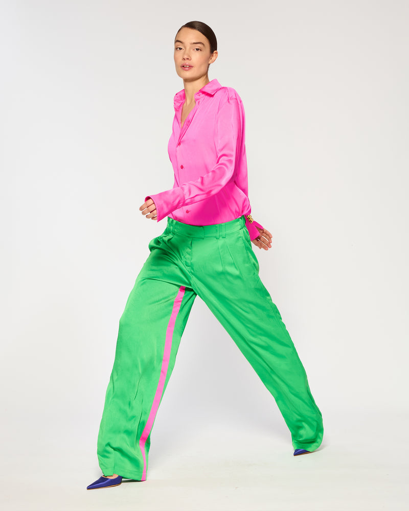 Crinkled Satin Boyfriend Trouser - Classic Green picture #3