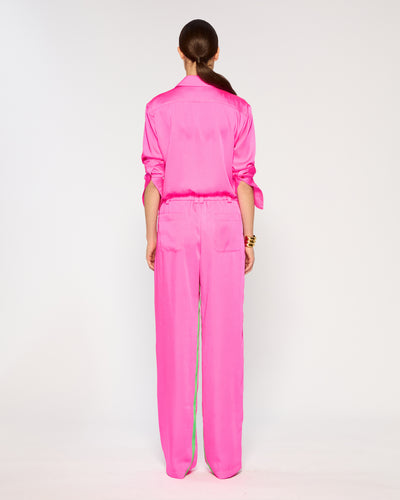 Crinkled Satin Boyfriend Trouser - Shocking Pink SERENA BUTE