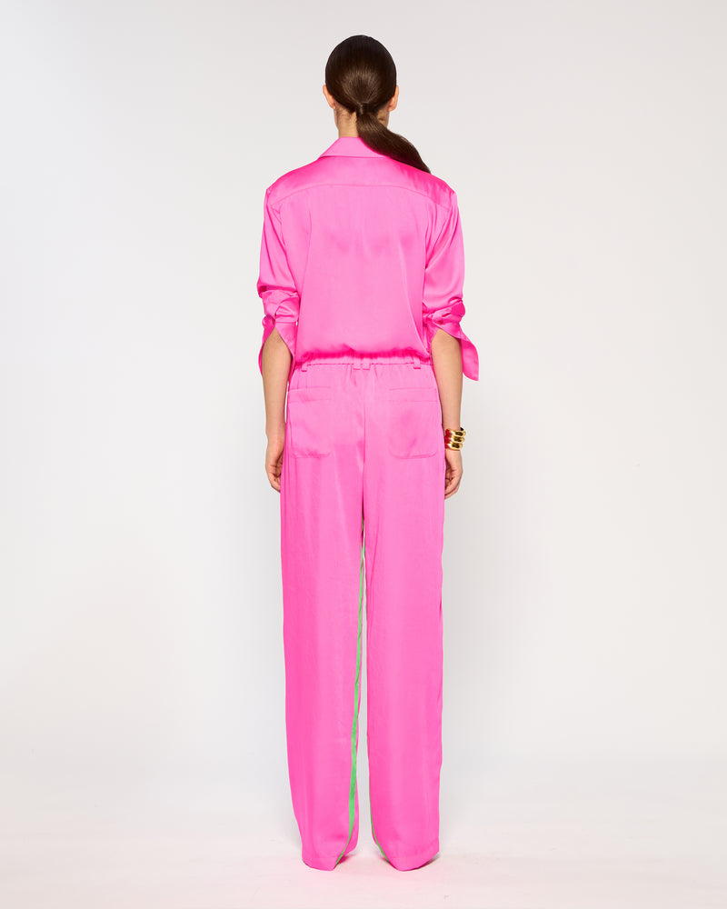 Crinkled Satin Boyfriend Trouser - Shocking Pink picture #3