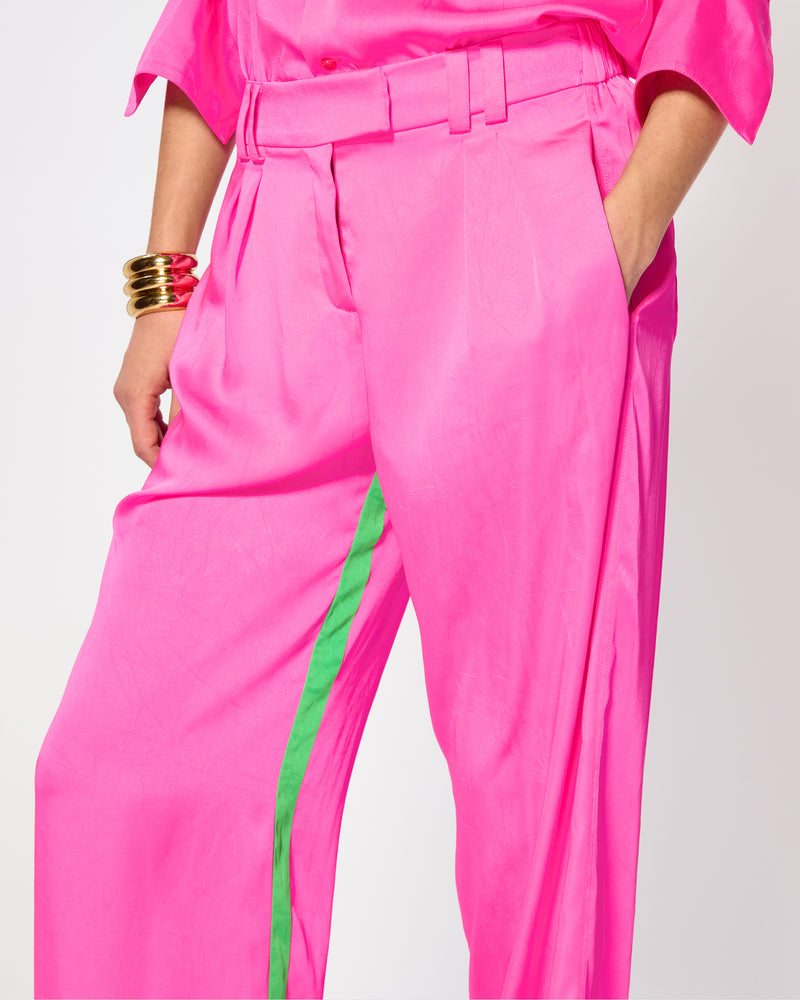 Crinkled Satin Boyfriend Trouser - Shocking Pink picture #4