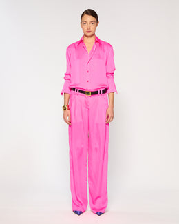 Crinkled Satin Boyfriend Trouser - Shocking Pink