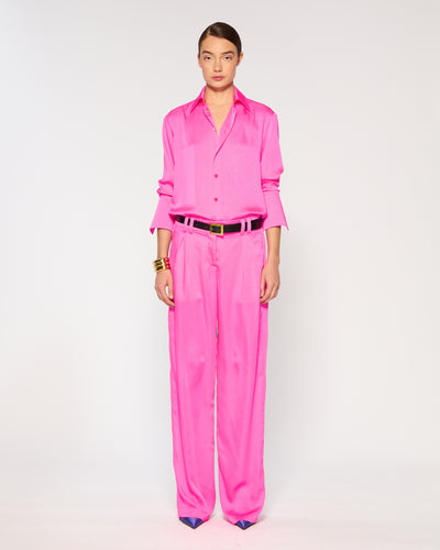 Crinkled Satin Boyfriend Trouser - Shocking Pink SERENA BUTE
