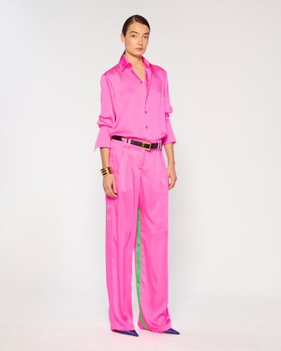 Crinkled Satin Boyfriend Trouser - Shocking Pink SERENA BUTE