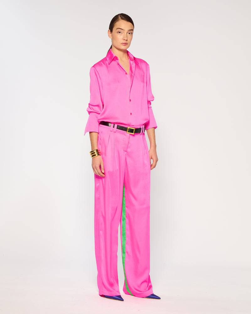 Crinkled Satin Boyfriend Trouser - Shocking Pink picture #2