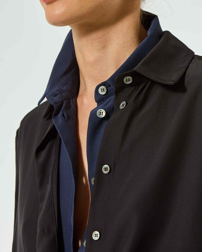 Silk Classic Shirt - Navy Blue SERENA BUTE