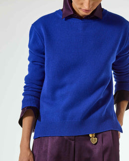 Wool Cashmere Round Neck Jumper - Cobalt Blue