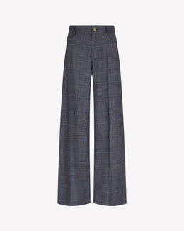 Wool Tweed Straight Leg Trouser - Navy Blue