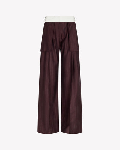 Wool Pinstripe Inside Out Trouser - Burgundy SERENA BUTE