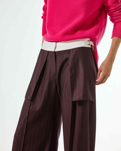Wool Pinstripe Inside Out Trouser - Burgundy SERENA BUTE